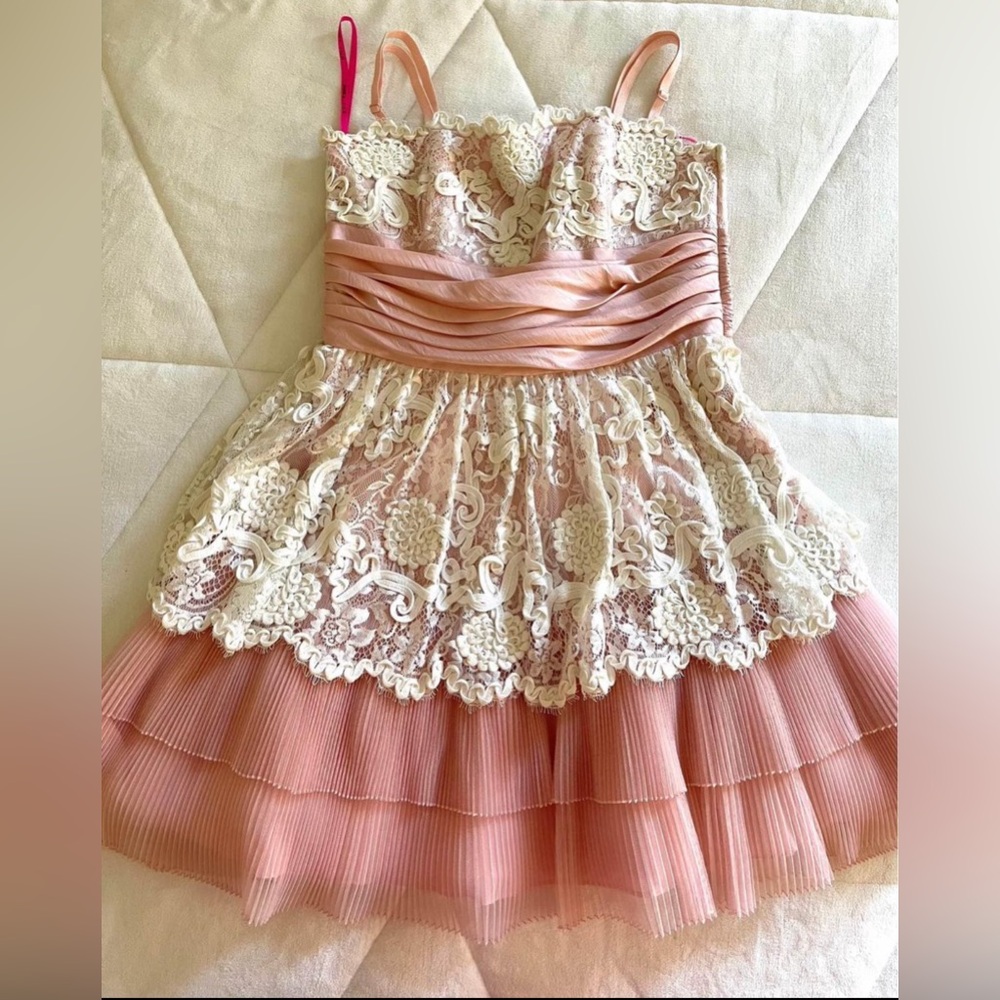 open lace back dress Betsey Johnson ~ 2000s Pink Lace Dress – fruitiga main image 0